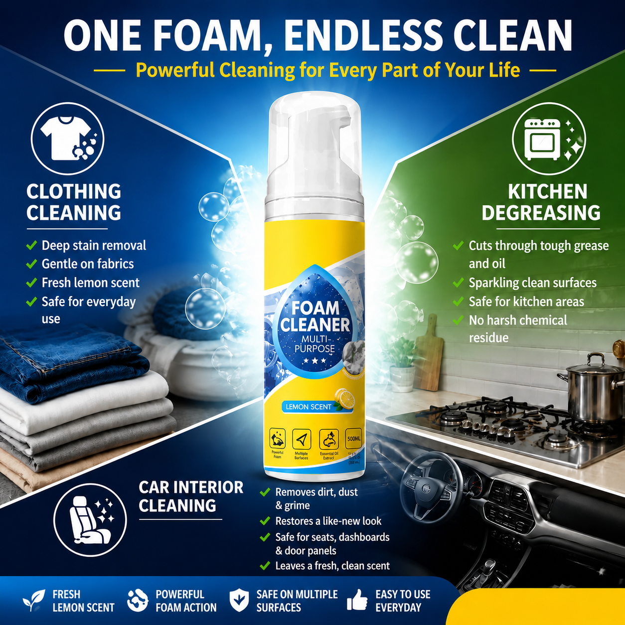 💞Grease & Stain Remover – Foam action, no harsh chemicals. Works on coffee, ink & oil. A true all‑rounder. 🏠✅