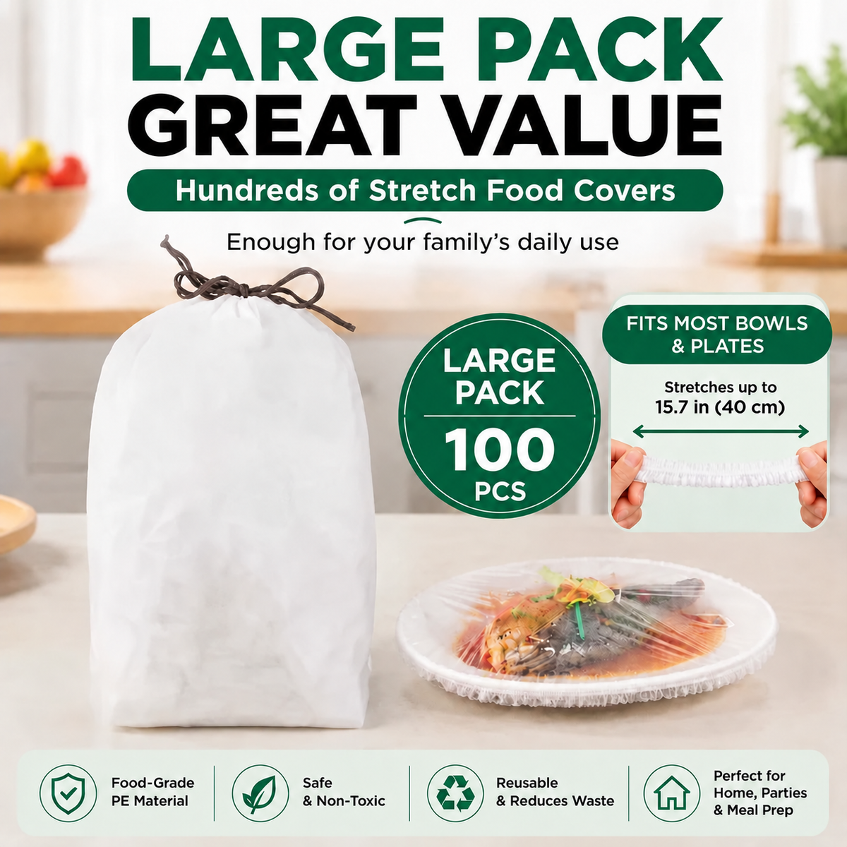 🔥 200PCS Disposable Stretch Food Covers for Bowls & Plates