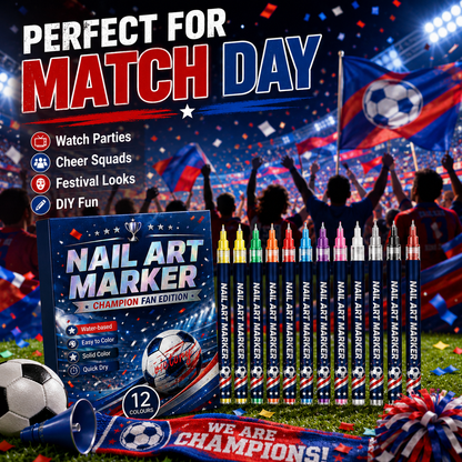 🔥 Cheer Loud • Shine Bright ⚽ 12-Color Football Nail Art Pens 🎨 Fast-Dry DIY Match Day Nails 🏆 Fan Party Essential