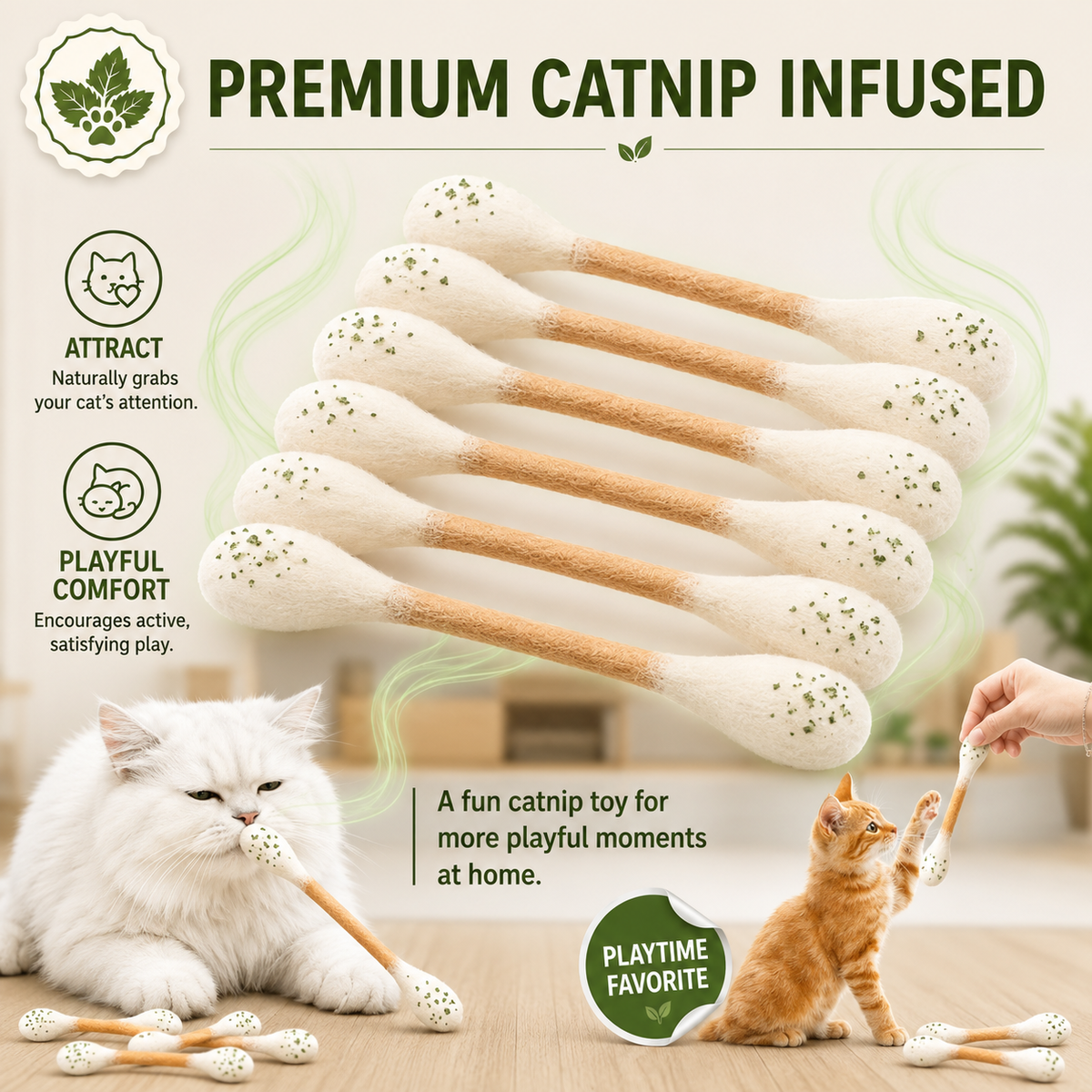 🐱🍃 Giant Q-Tip Catnip Kicker Toy